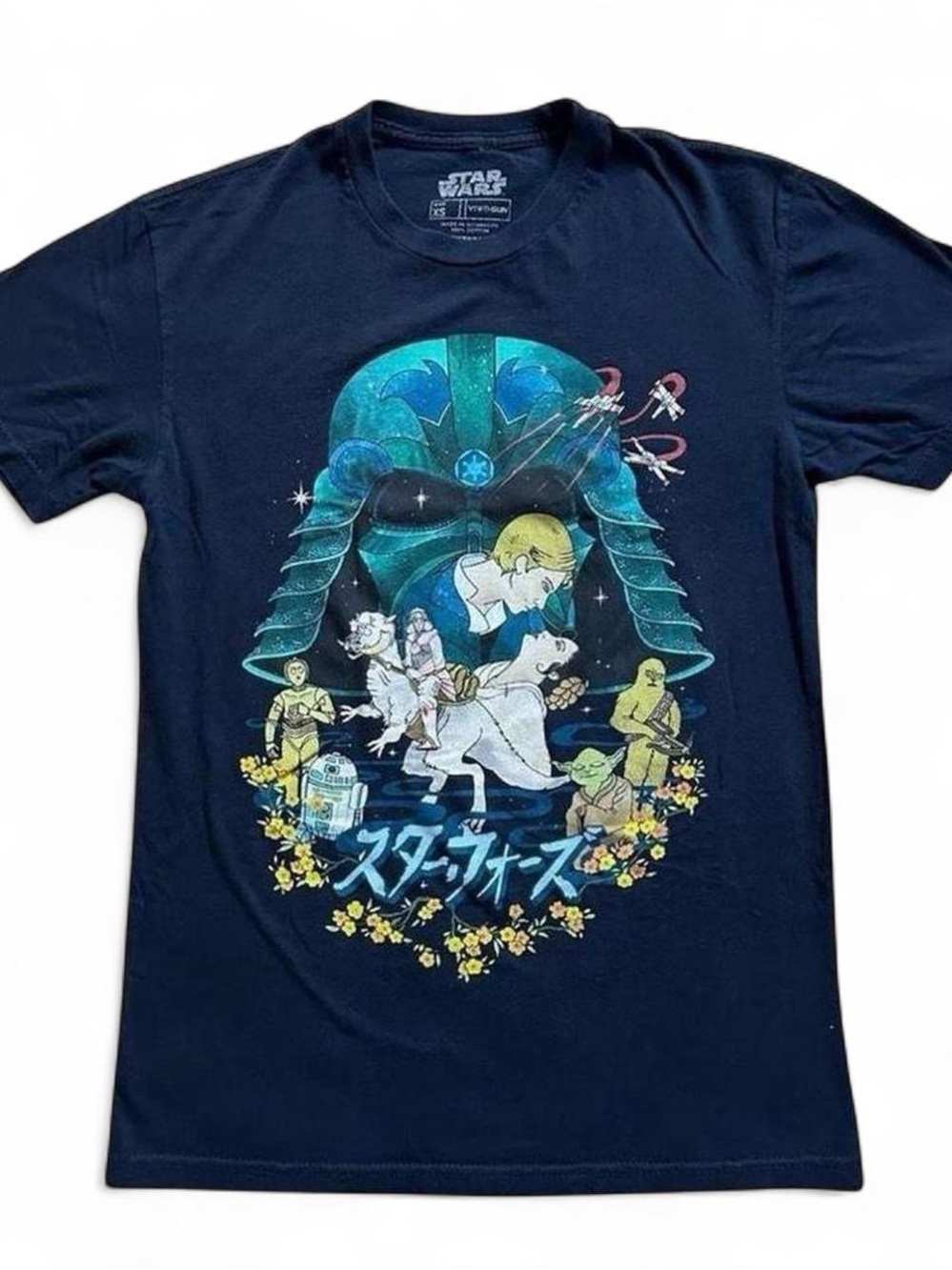 Star Wars Navy Tee with Teal, Yellow and White Character Art extra small